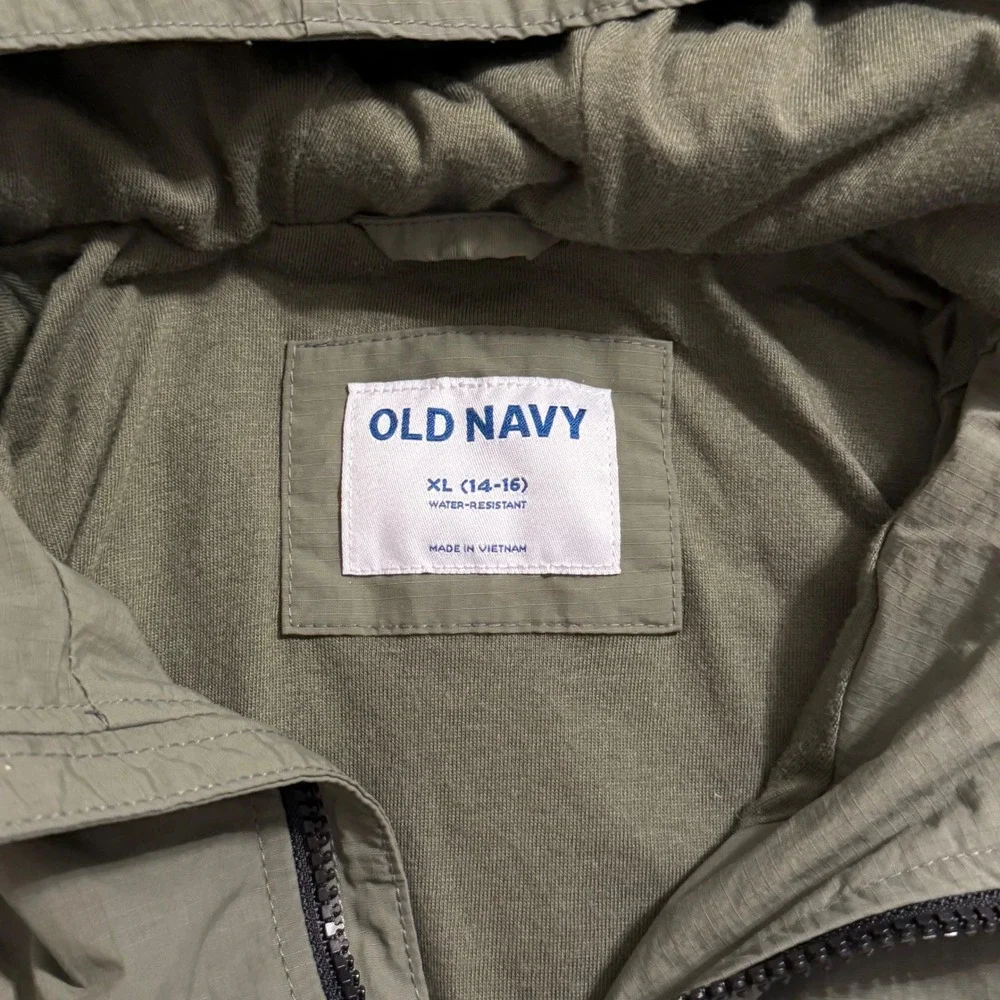 Old Navy Boys XL 14-16 Green Water-Resistant Hooded Zip Up Jacket Utility Pocket